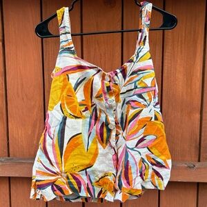 C&C California Colorful Leaf Print Tank Top linen